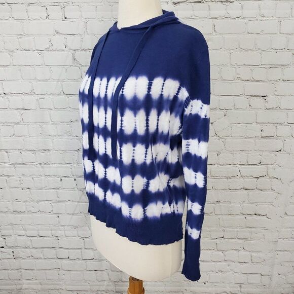 AQUA NWT Navy Blue & White Tie Dye Hooded Sweatshirt Top L - Picture 4 of 7